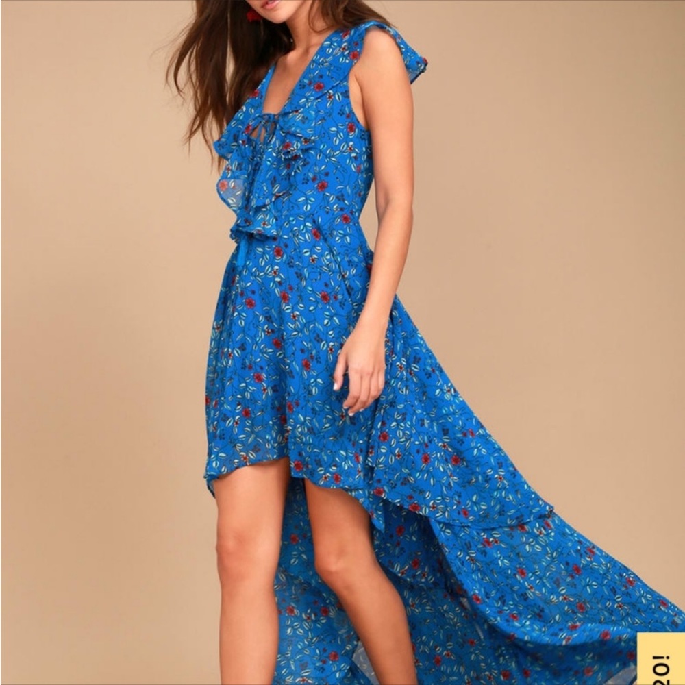 Lulus maxi lace up floral high low dress